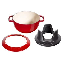 Fondue Set 20 cm, rund, Kirsch-Rot, Gusseisen