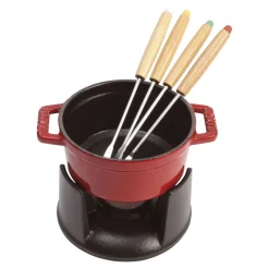 Fondue Set 10 cm, rund, Kirsch-Rot, Gusseisen
