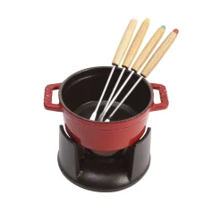 Fondue Set 10 cm, rund, Kirsch-Rot, Gusseisen