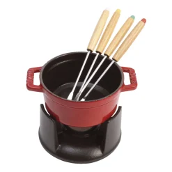 Fondue Set 10 cm, rund, Kirsch-Rot, Gusseisen