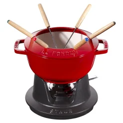 Fondue Set 18 cm, rund, Kirsch-Rot, Gusseisen