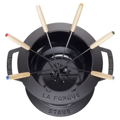 Fondue Set 20 cm, rund, Schwarz, Gusseisen