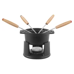 Fondue Set 10 cm, rund, Schwarz, Gusseisen