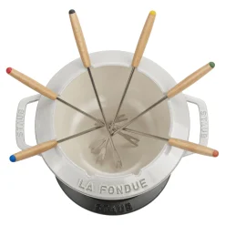 Fondue Set Gebirge 20 cm, rund, Weisser Trüffel, Gusseisen