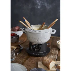 Fondue Set Gebirge 20 cm, rund, Weisser Trüffel, Gusseisen