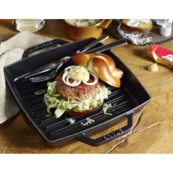 Grillpfanne 23 cm, quadratisch, Schwarz, Gusseisen
