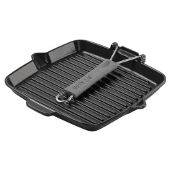 Grillpfanne mit Ausgießnase 24 cm, quadratisch, Schwarz, Gusseisen