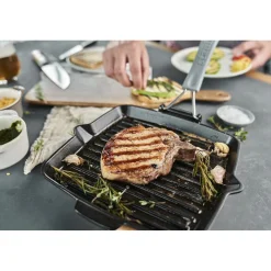 Grillpfanne mit Ausgießnase 24 cm, quadratisch, Schwarz, Gusseisen