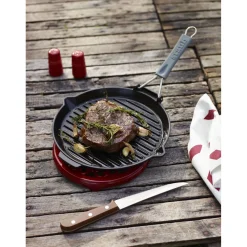 Grillpfanne mit Ausgießnase 28 cm, rund, Schwarz, Gusseisen