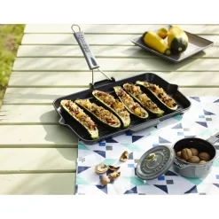 Grillpfanne mit Ausgießnase 34 x 21 cm, rechteckig, Schwarz, Gusseisen