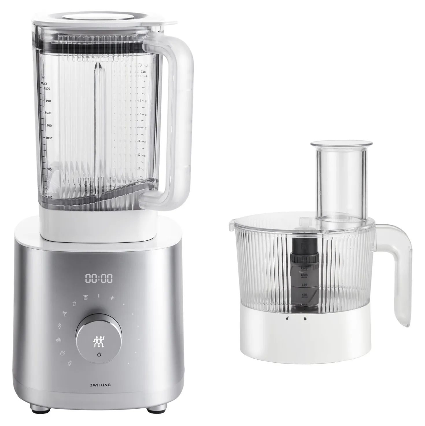 Hochleistungsstandmixer Pro mit Food Processor, Silber-Weiß