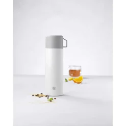 Isolierflasche, 1 l, Edelstahl, Weiß-grau
