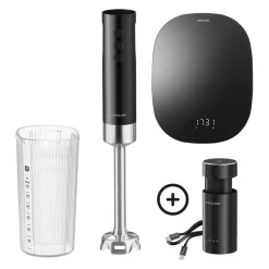 Kabelloser Stabmixer mit digitaler Küchenwaage, 4-tlg., Schwarz