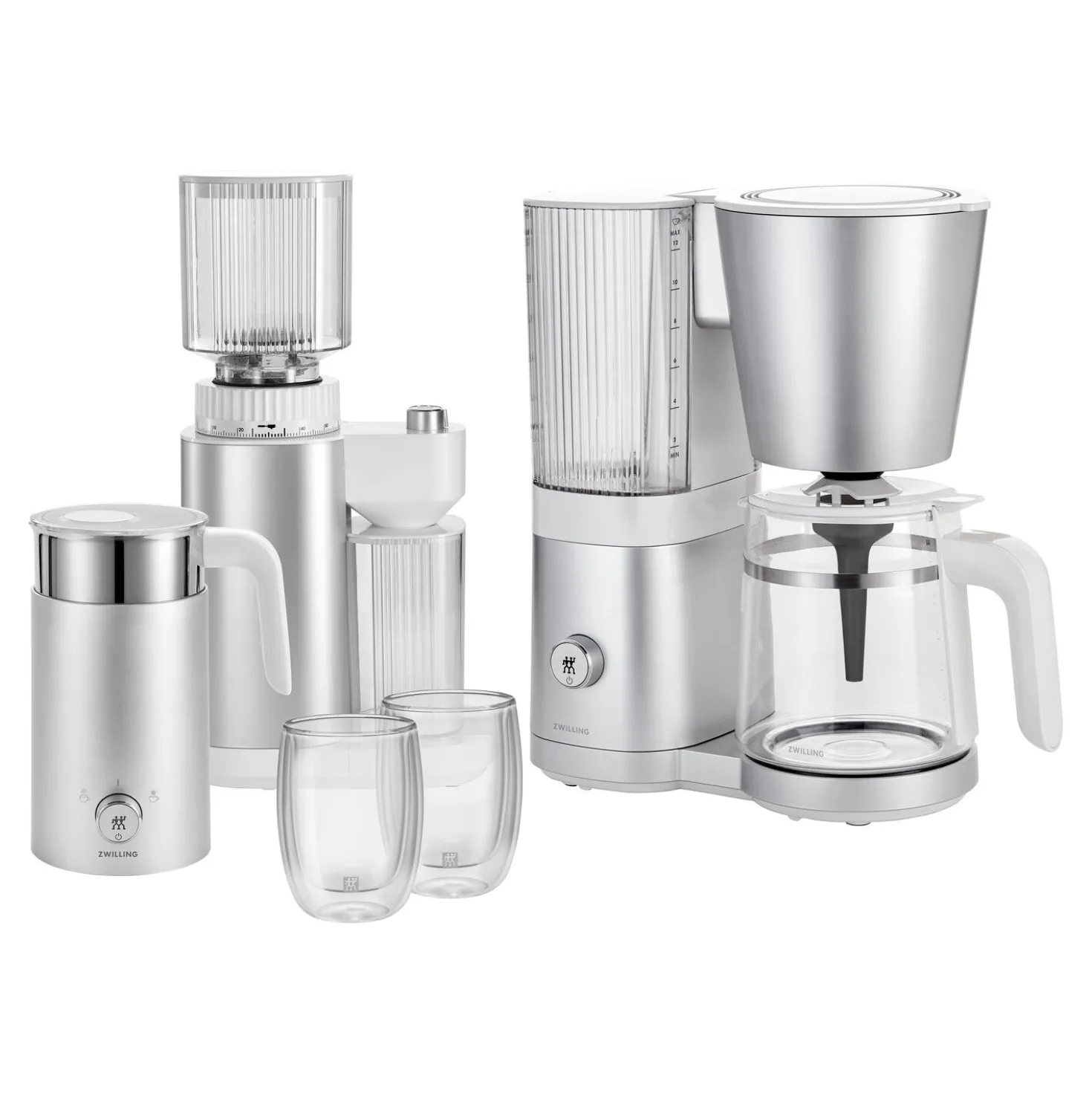Kaffee Starterset, 5-tlg. / 1,5 l/400 ml/200 ml, Silber-Weiß, Kunststoff/Glas