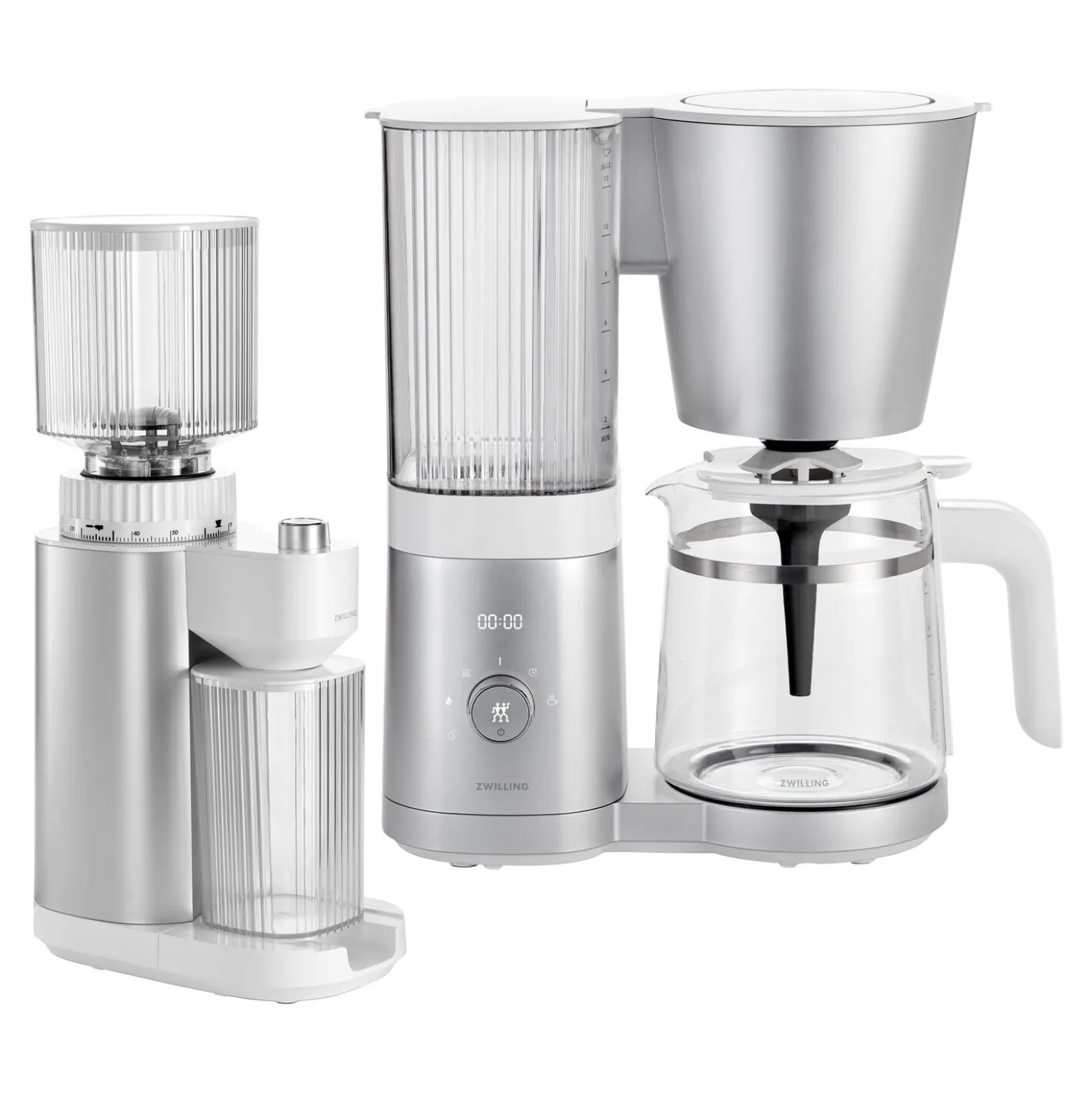 Kaffeemühle & Filterkaffeemaschine Set, 2-tlg. / 1,5 l, Silber-Weiß, Kunststoff