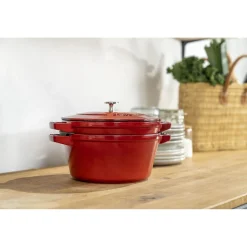 Kochtopfset Stackable 2-tlg, rund, Kirsch-Rot, Gusseisen
