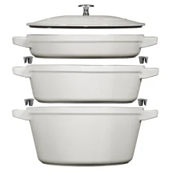 Kochtopfset Stackable 3-tlg, rund, Weisser Trüffel, Gusseisen