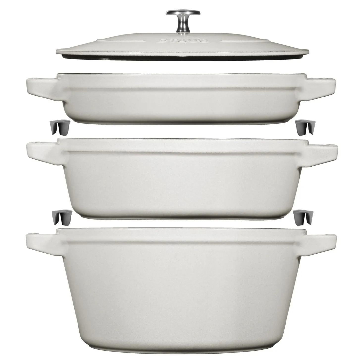 Kochtopfset Stackable 3-tlg, rund, Weisser Trüffel, Gusseisen