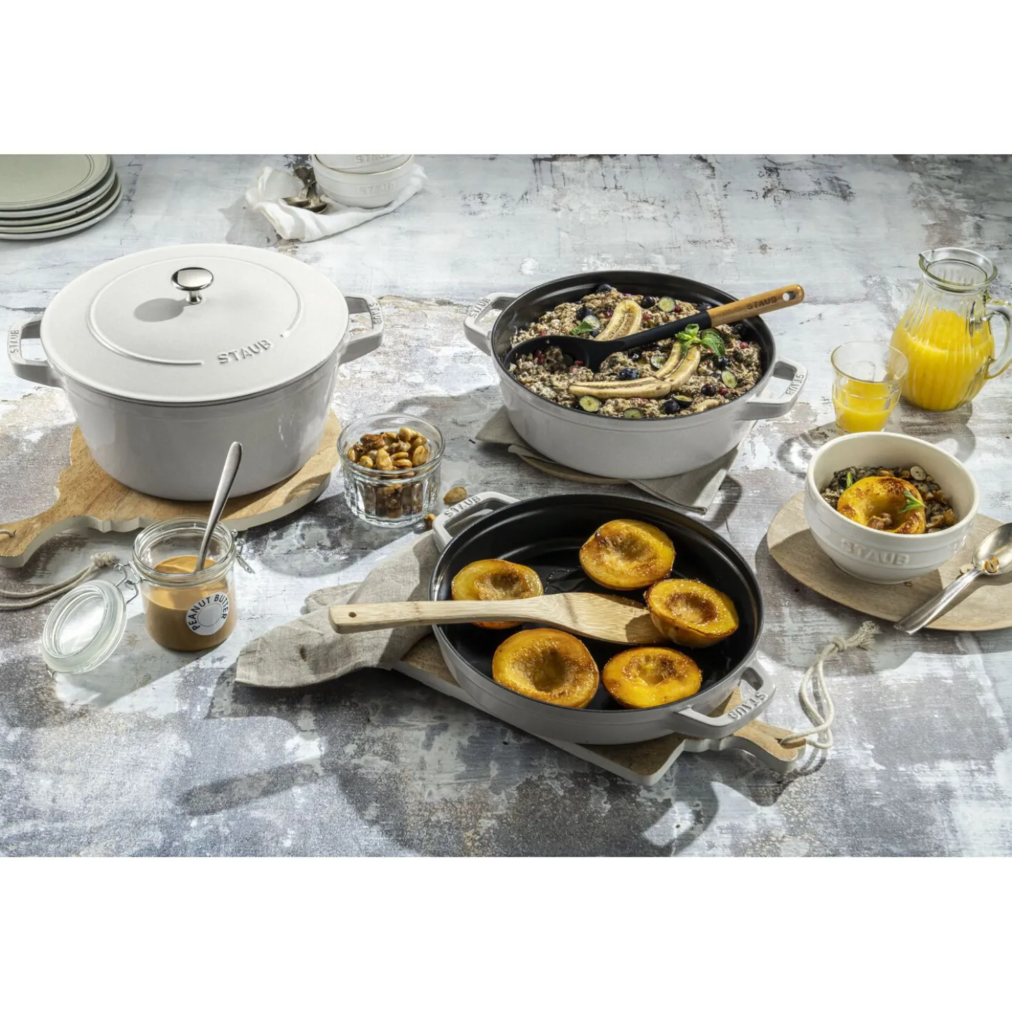 Kochtopfset Stackable 3-tlg, rund, Weisser Trüffel, Gusseisen