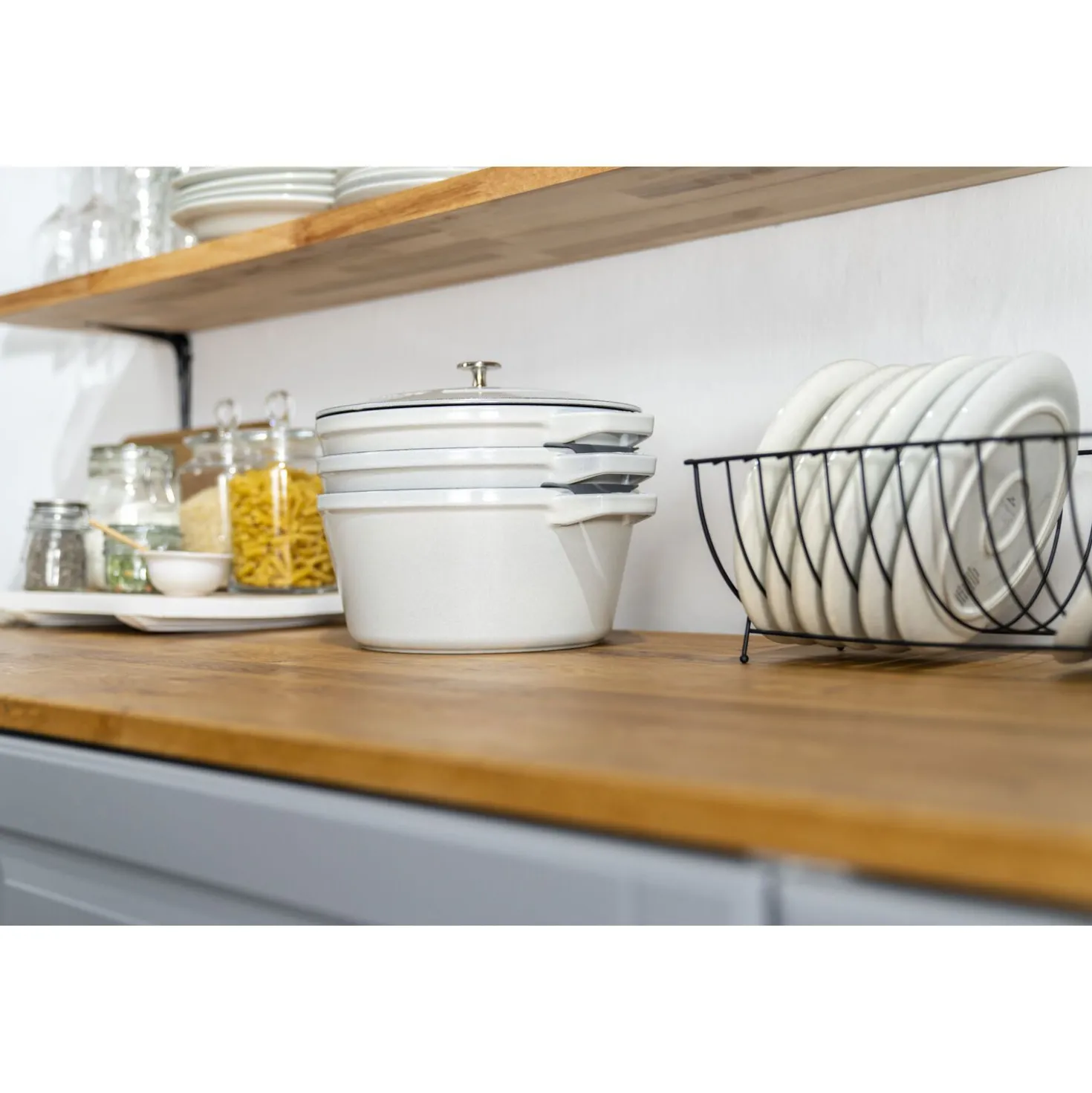 Kochtopfset Stackable 3-tlg, rund, Weisser Trüffel, Gusseisen