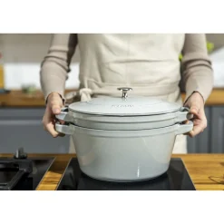 Kochtopfset Stackable 2-tlg, rund, Weisser Trüffel, Gusseisen