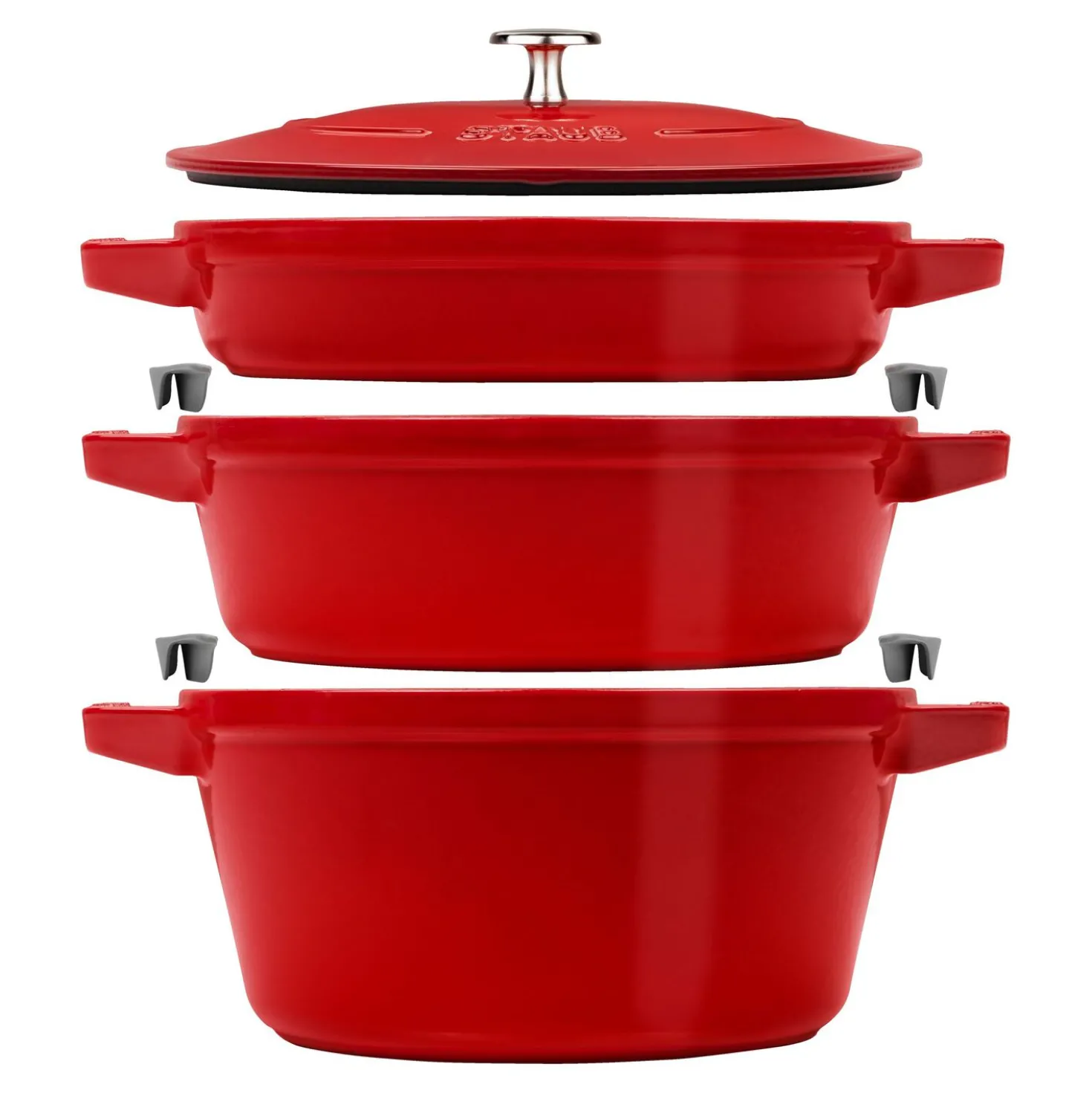 Kochtopfset Stackable 3-tlg, rund, Kirsch-Rot, Gusseisen