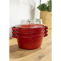 Kochtopfset Stackable 3-tlg, rund, Kirsch-Rot, Gusseisen