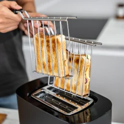 Kurzschlitztoaster, Sandwichzange & Brötchenaufsatz Set, 4-tlg., Weiß/Silber, Stahl