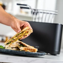 Kurzschlitztoaster, Sandwichzange & Brötchenaufsatz Set, 4-tlg., Weiß/Silber, Stahl