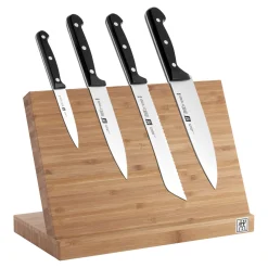 Messer & Messerblock Set, 5-tlg. / 10/16/20/30 cm, Schwarz/Braun, Sonderschmelze/Bambus