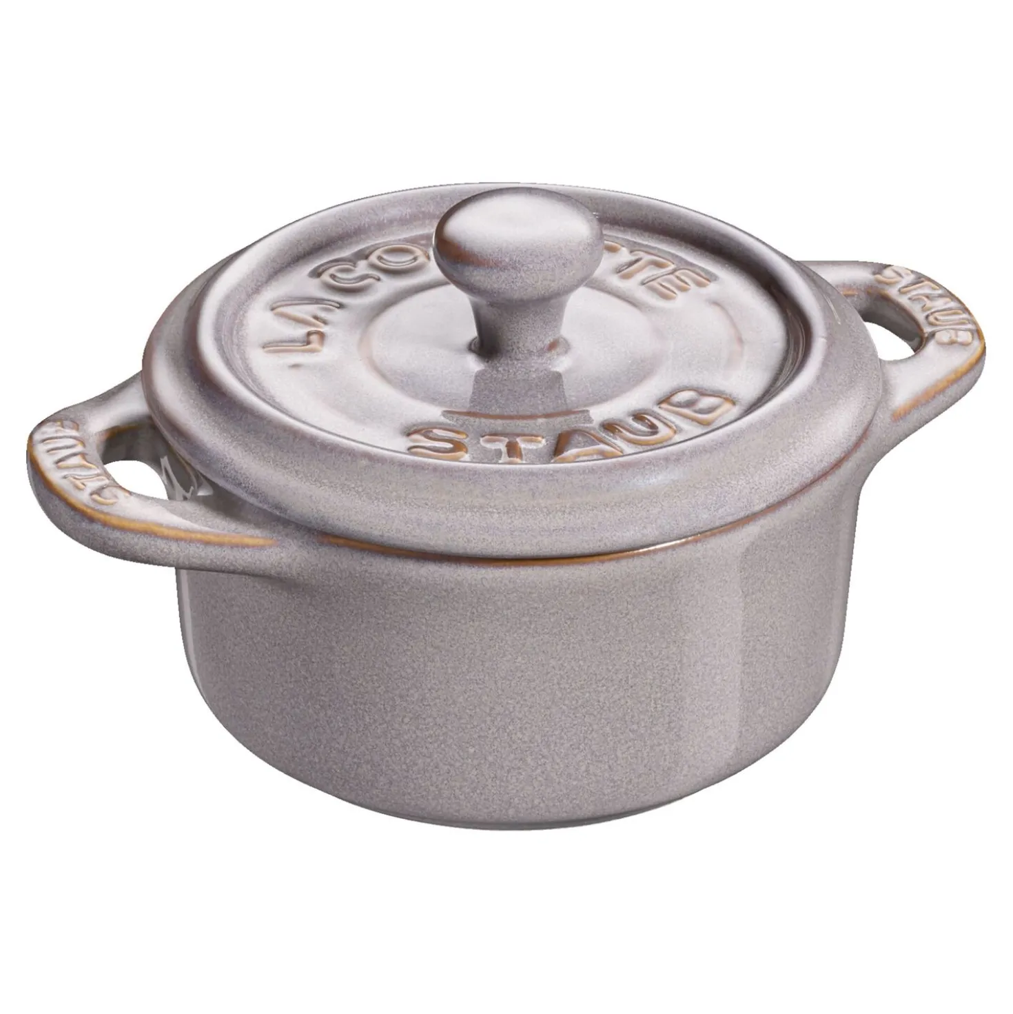 Mini Cocotte 10 cm, rund, Antik-Grau, Keramik