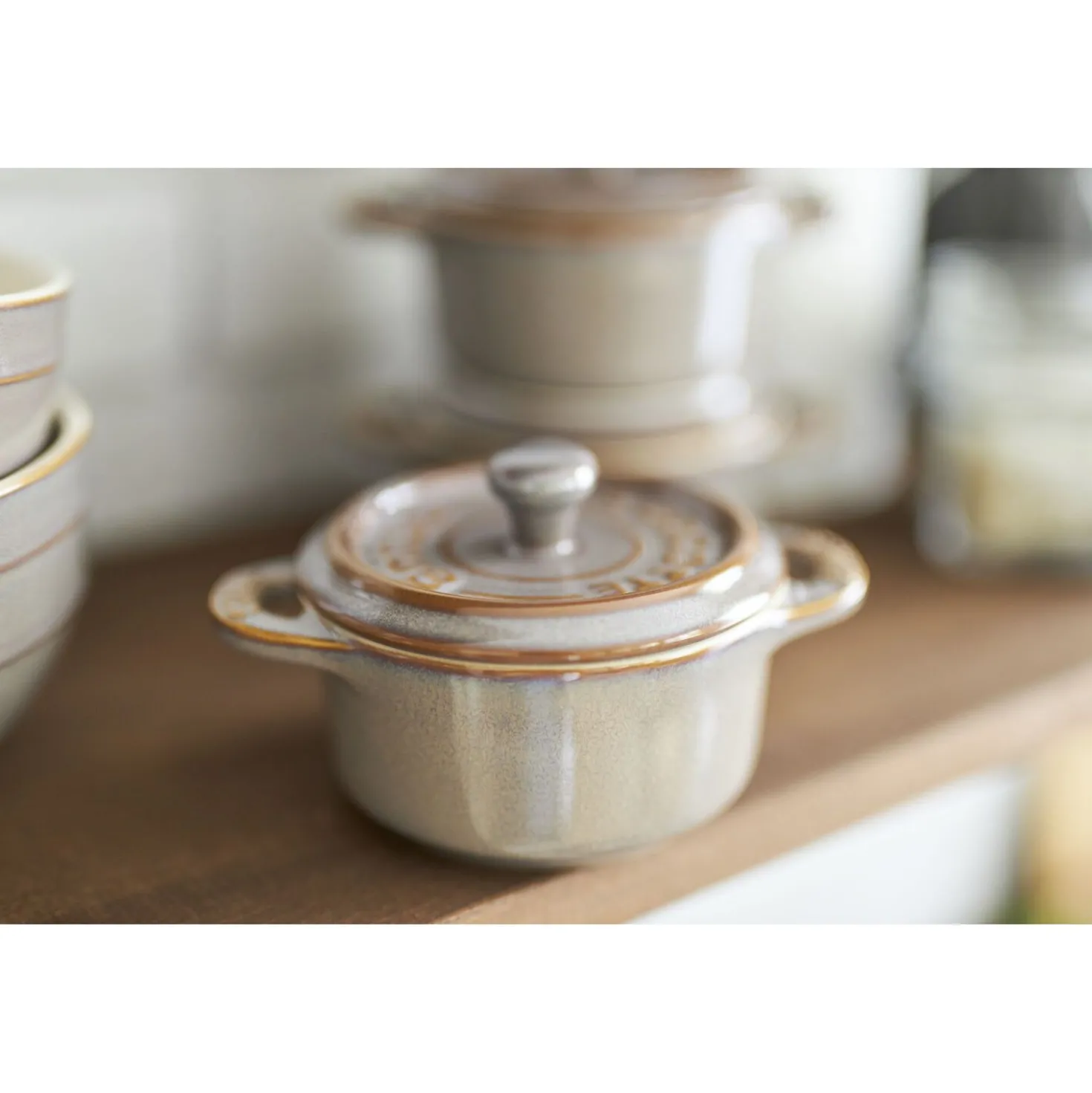 Mini Cocotte 10 cm, rund, Antik-Grau, Keramik