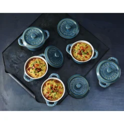 Mini Cocotte 10 cm, rund, Antik-Türkis, Keramik