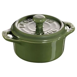 Mini Cocotte 10 cm, rund, Basilikum-Grün, Keramik