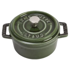 Mini Cocotte 10 cm, rund, Basilikum-Grün, Gusseisen
