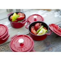 Mini Cocotte 10 cm, rund, Kirsch-Rot, Gusseisen