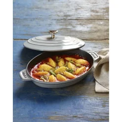 Ofenform mit Deckel 23 cm, oval, Graphit-Grau, Gusseisen