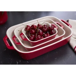 Ofenformen & Ofenhandschuhe Set, 5-tlg. / S/M/L, Kirsch-Rot, Keramik/Baumwolle