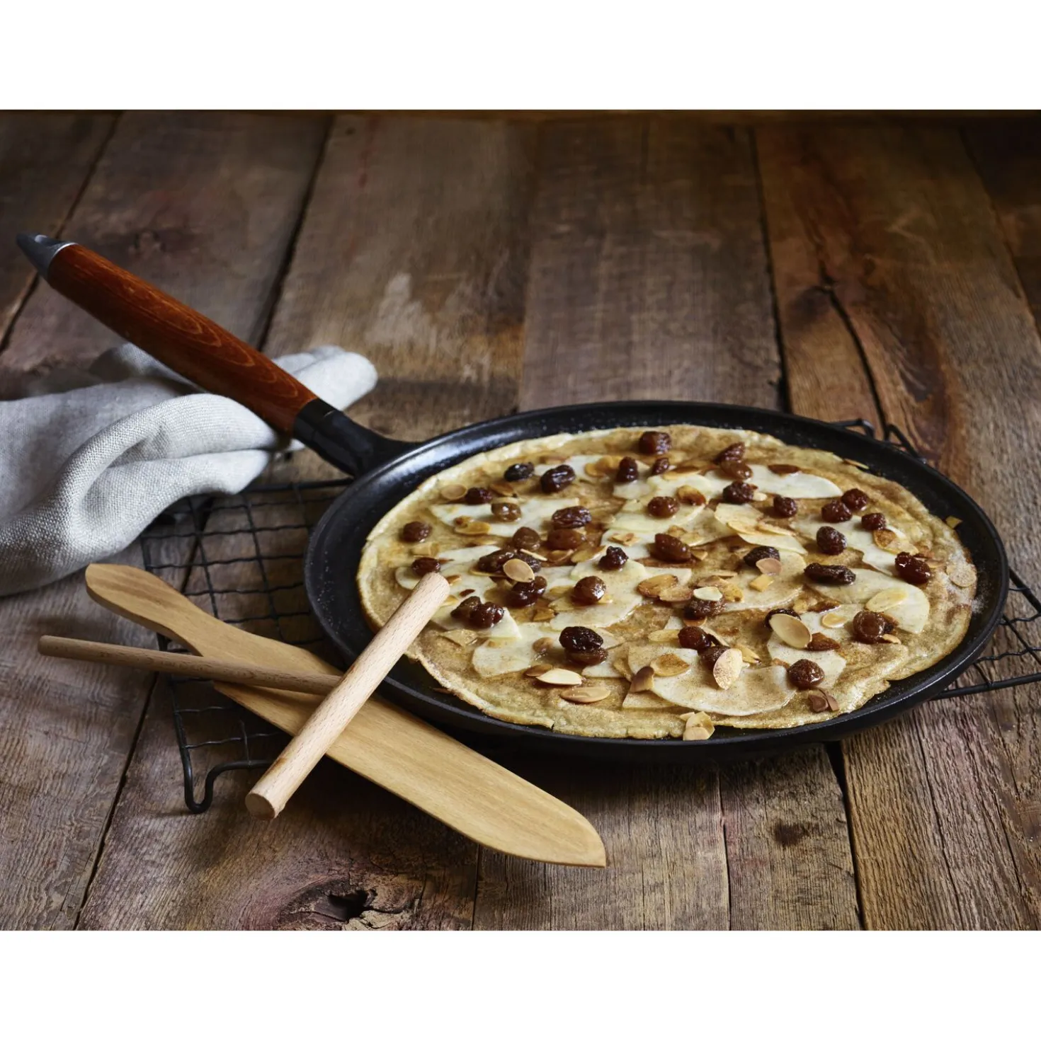 Pfannkuchenpfanne 28 cm, rund, Schwarz, Gusseisen