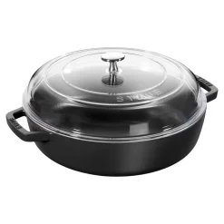 Schmorpfanne mit Glasdeckel 24 cm, rund, Schwarz, Gusseisen