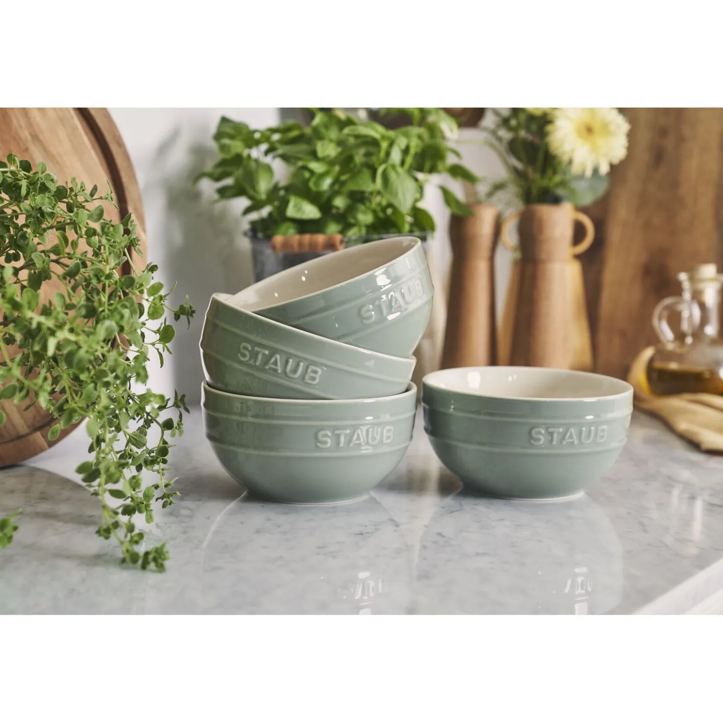 Schüssel Set 14 cm / 4-tlg, Eukalyptus, Keramik