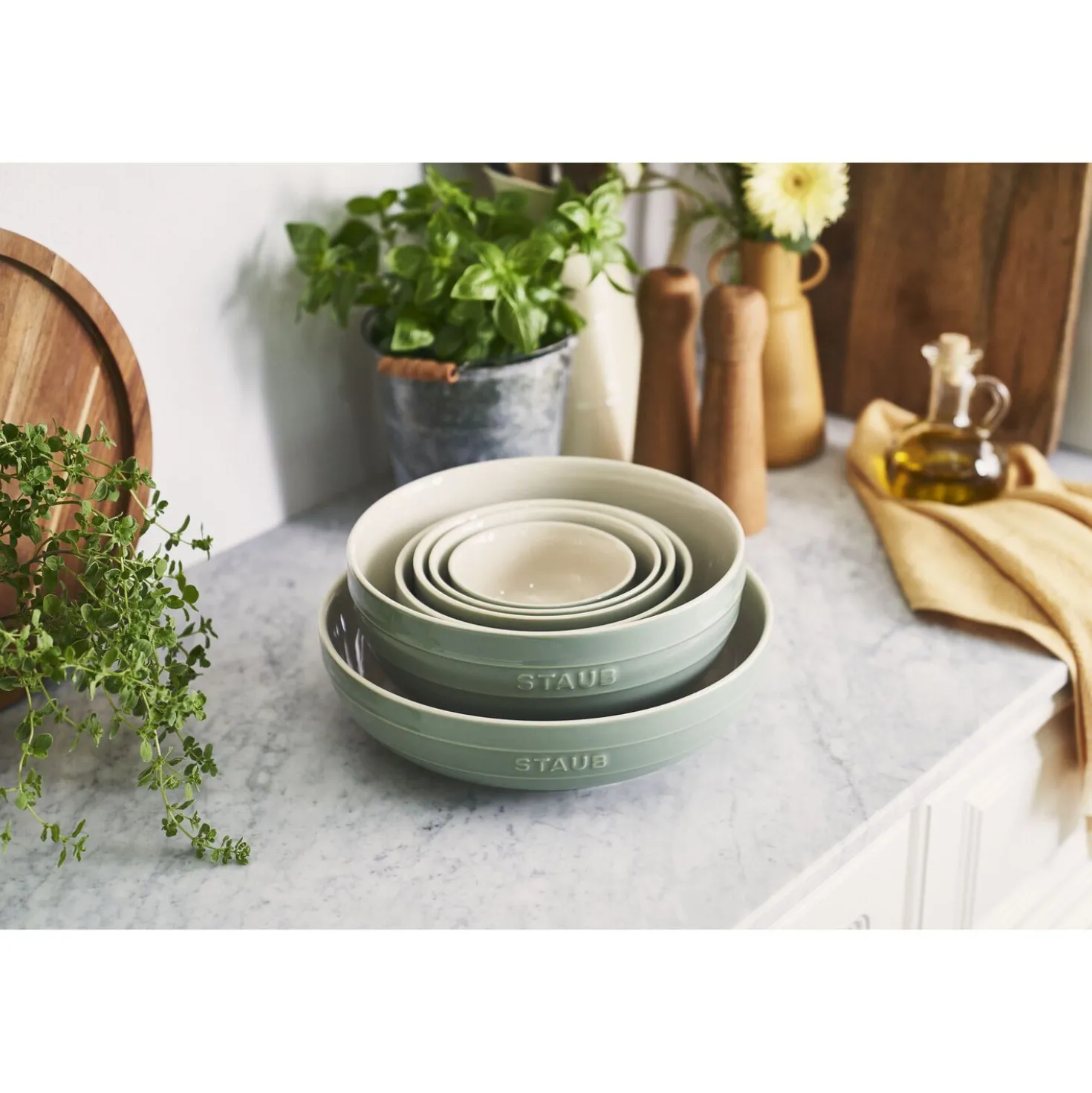 Schüssel Set 14 cm / 4-tlg, Eukalyptus, Keramik