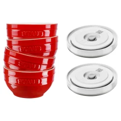 Schüssel Set mit Vakuumdeckeln/6-Teilig, 12cm/kirsch-rot