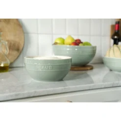 Schüssel-Set mit Vakuumdeckeln, 18 cm/ 24 cm/ 4-tlg., Eukalyptus/ Weiß, Keramik