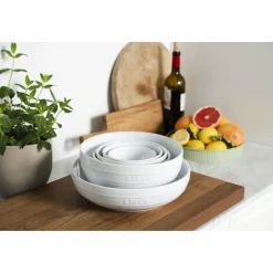 Schüssel-Set mit Vakuumdeckeln, 18 cm/ 24 cm/ 4-tlg., Weiß, Keramik