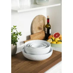 Schüssel-Set mit Vakuumpumpe und -deckeln, 18 cm/ 24 cm/ 5-tlg., Weiß, Keramik