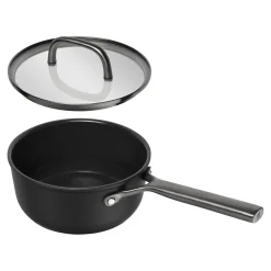 Stieltopf mit Glasdeckel 18 cm, Aluminium, Schwarz