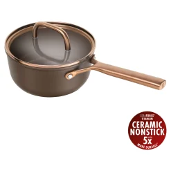 Stieltopf mit Glasdeckel 18 cm, Aluminium, Braun