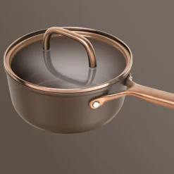 Stieltopf mit Glasdeckel 18 cm, Aluminium, Braun