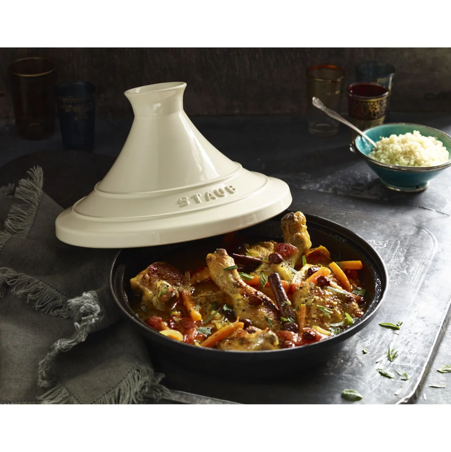 Tajine 20 cm, rund, Cream, Gusseisen